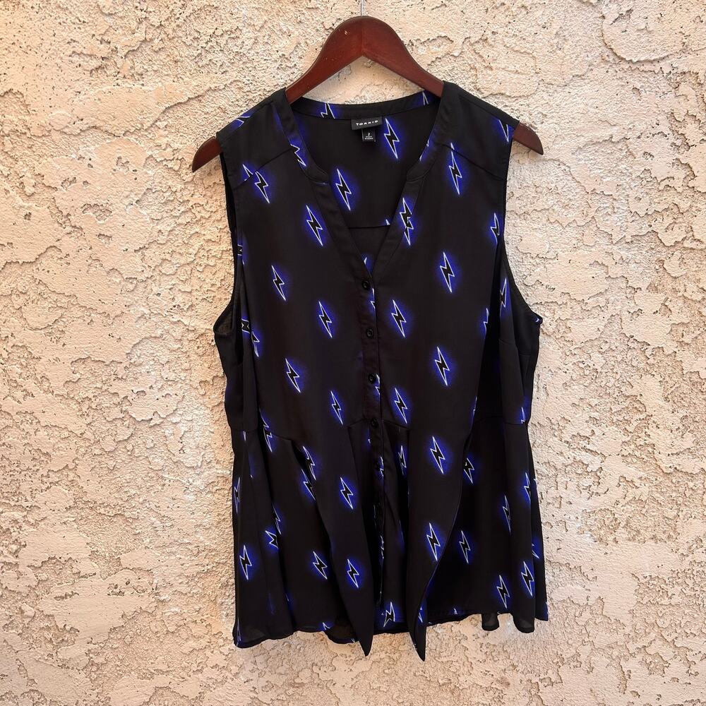 Torrid Black Blue Lightning Bolt Sleeveless Blouse Size 2X